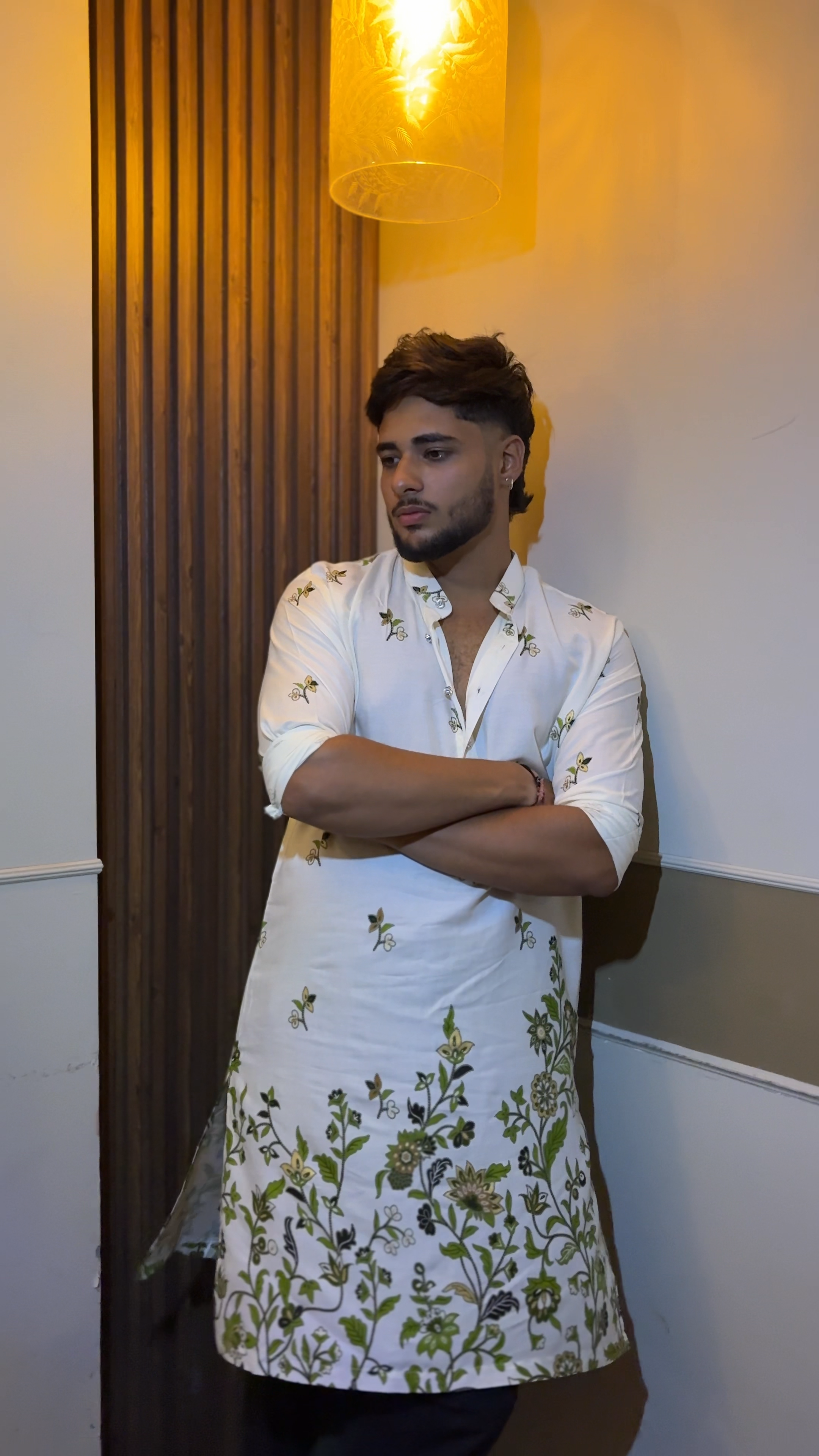 Harit — Pure Cotton Printed Kurta with Green Floral Motifs | Effortless Everyday Wear for Men