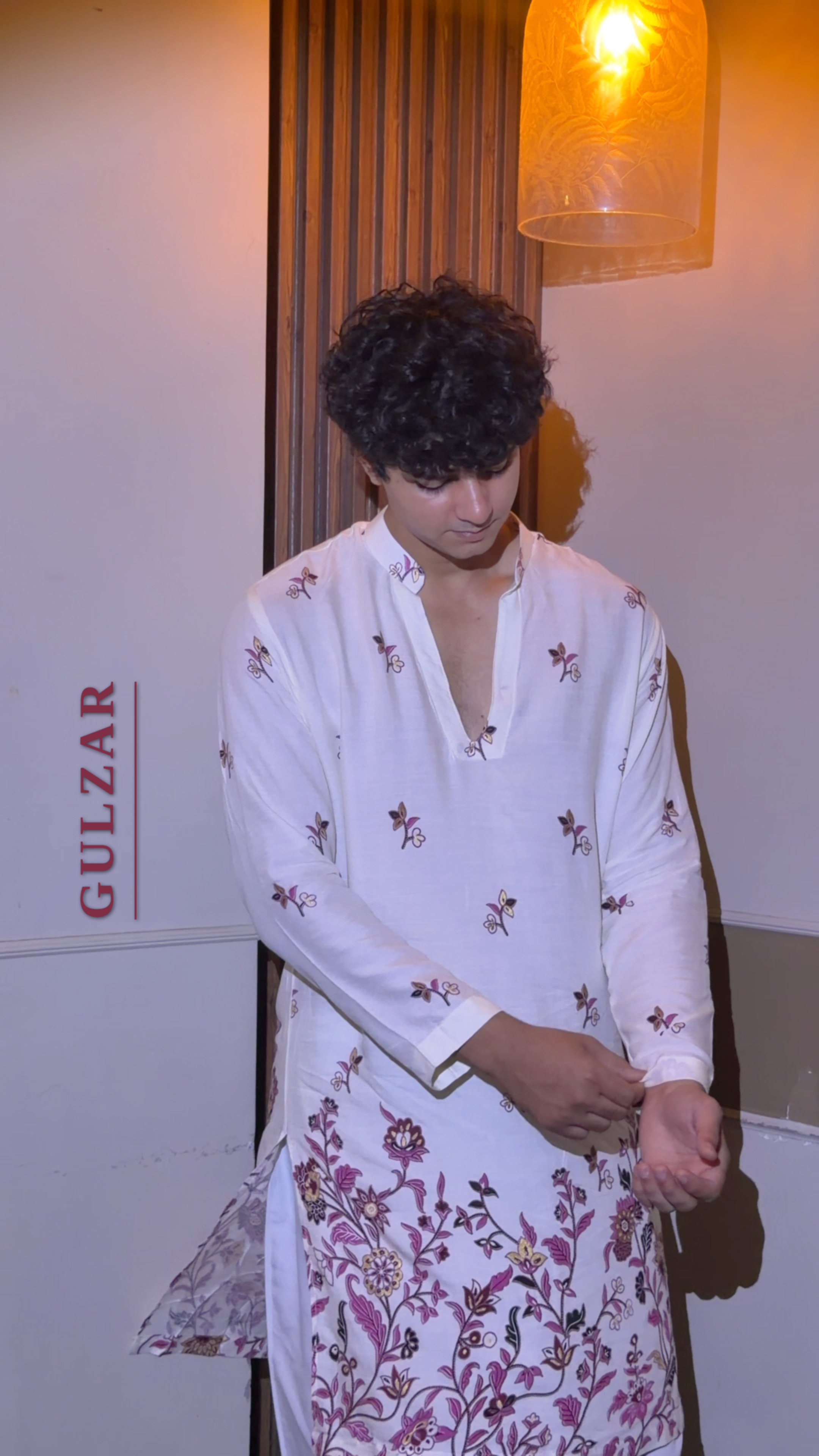 Gulzar — Pure Cotton Kurta with Pink Floral Print| Everyday Elegance for Men