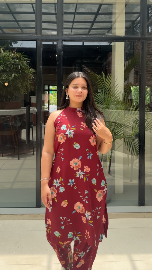 Gulnar — Cambric Cotton Co-ord Suit with Floral Print