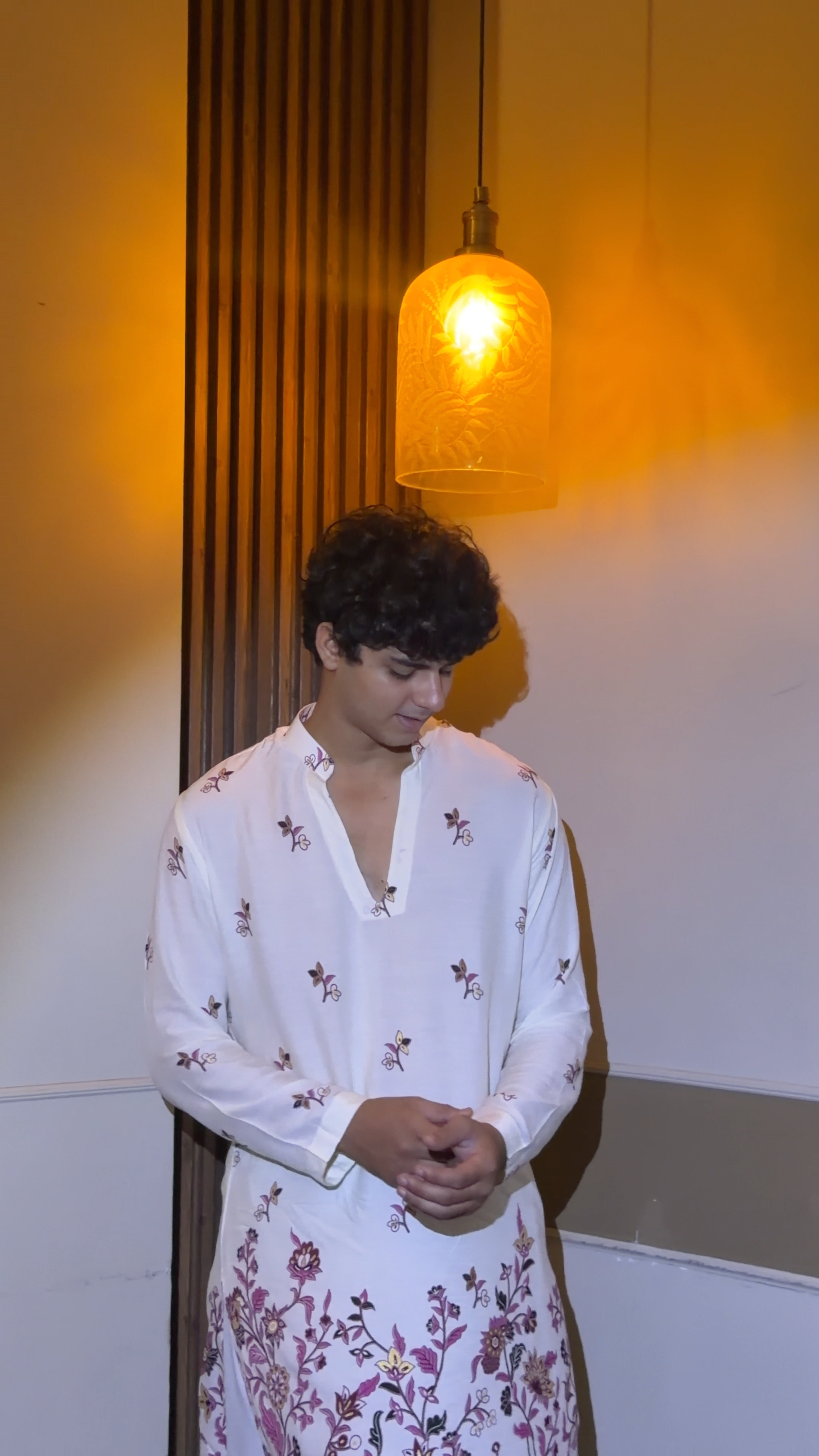 Gulzar — Pure Cotton Kurta with Pink Floral Print| Everyday Elegance for Men