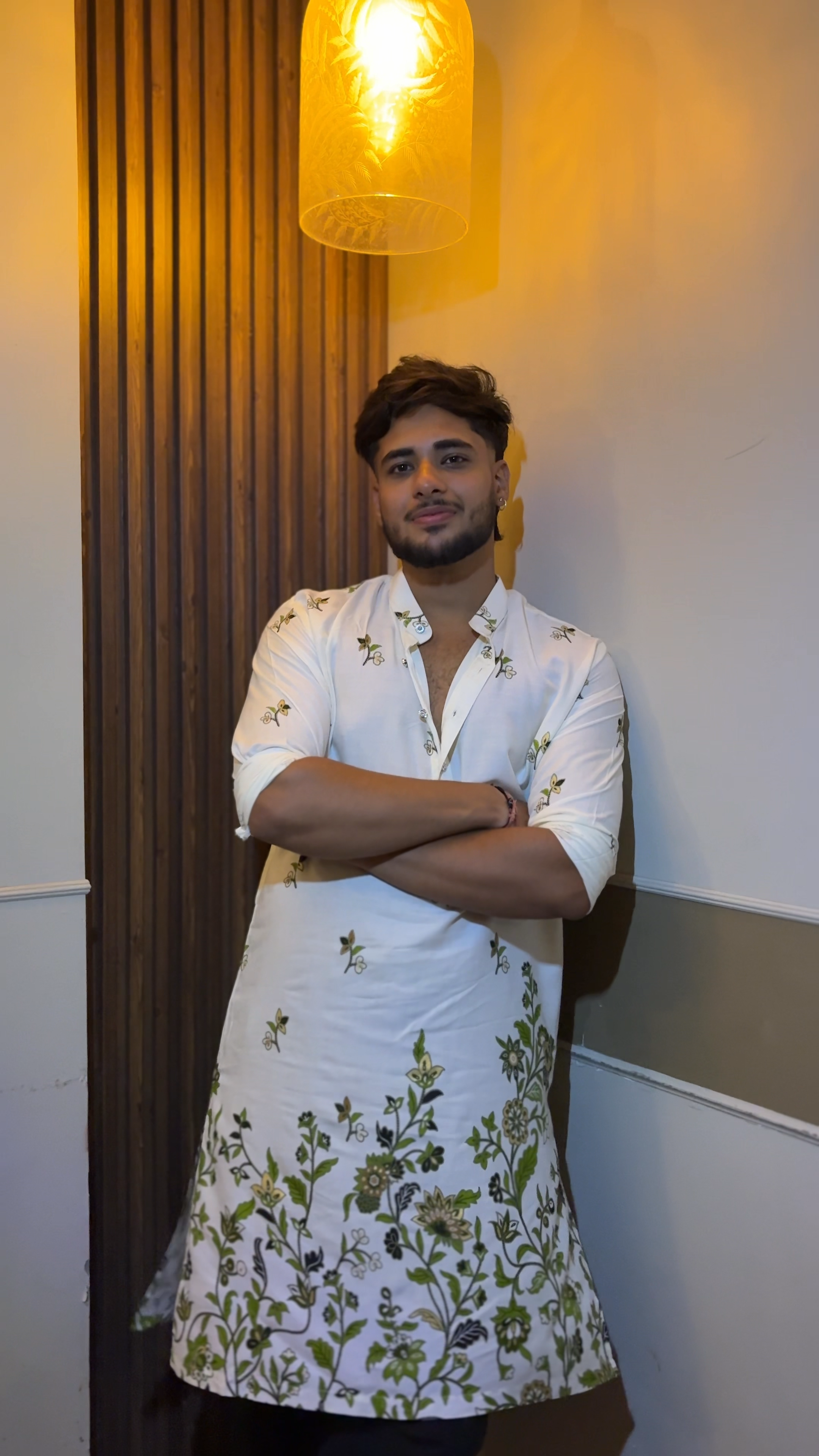 Harit — Pure Cotton Printed Kurta with Green Floral Motifs | Effortless Everyday Wear for Men