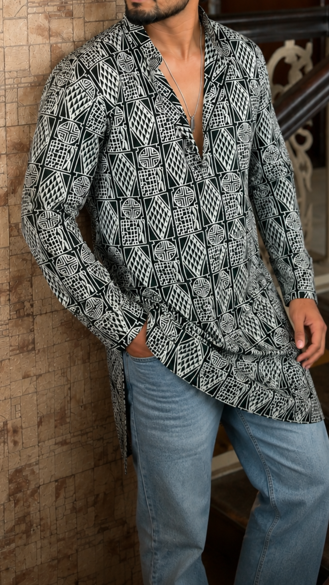 Naaz — Cotton Printed Kurta with Geometric Print | Bold Everyday Style for Men