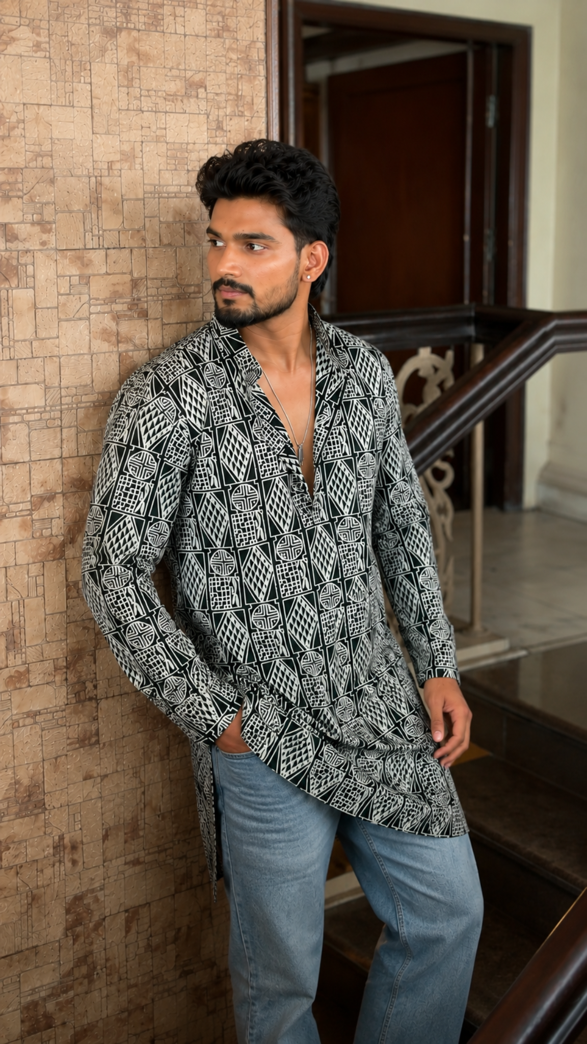 Naaz — Cotton Printed Kurta with Geometric Print | Bold Everyday Style for Men