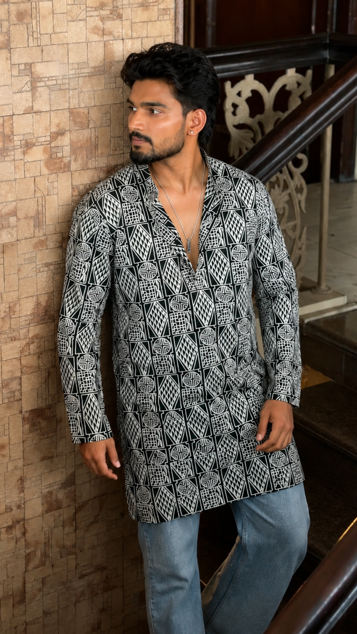 Naaz — Cotton Printed Kurta with Geometric Print | Bold Everyday Style for Men
